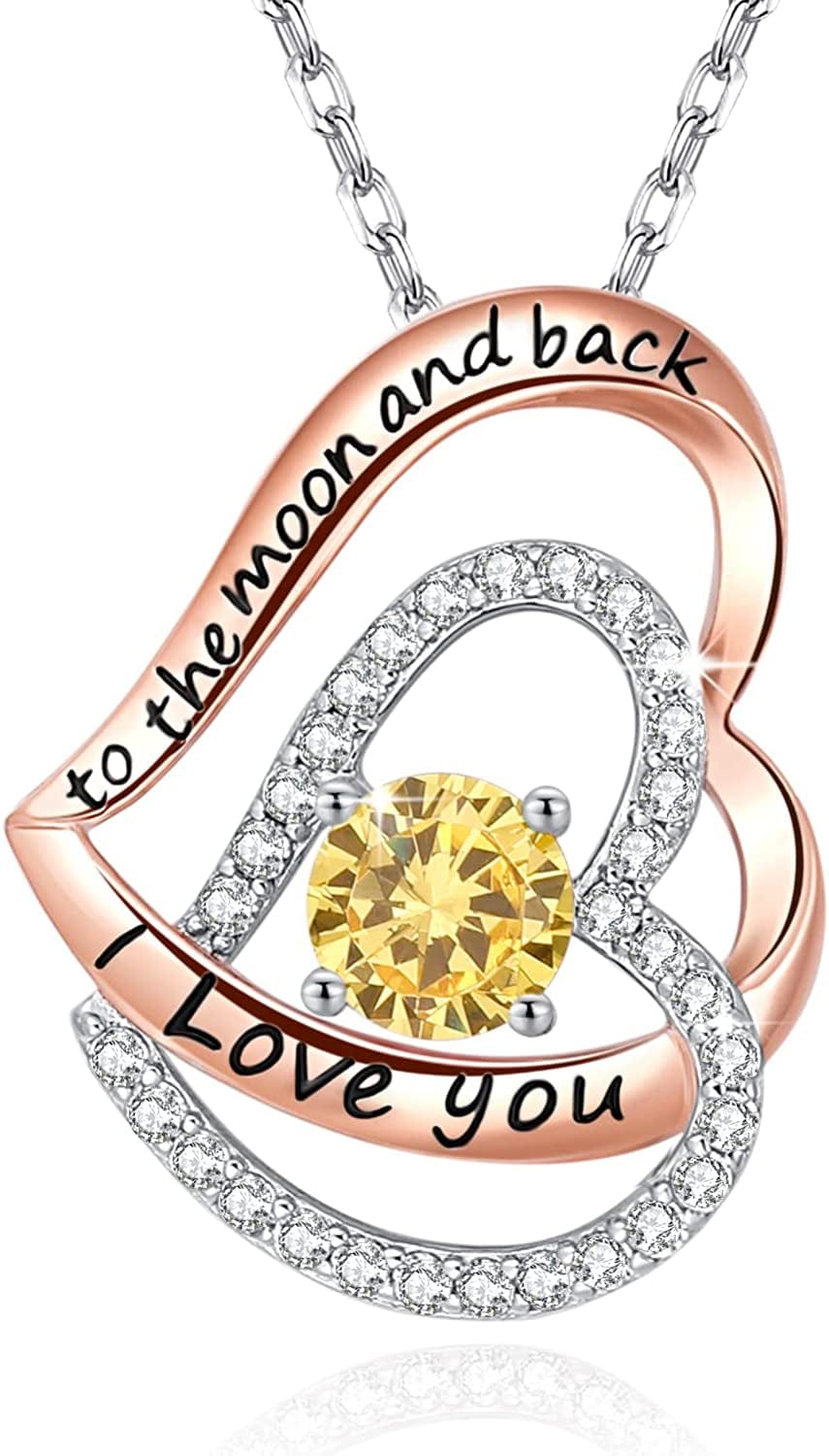 Yosikcaes 925 Sterling Silver Heart Necklaces for Women with Birthstone and 18K Rose Gold Plated, Birthday Anniversary Christmas Jewelry Gift for Women Wife Mom Girlfriend. Sunflower-Nov-11