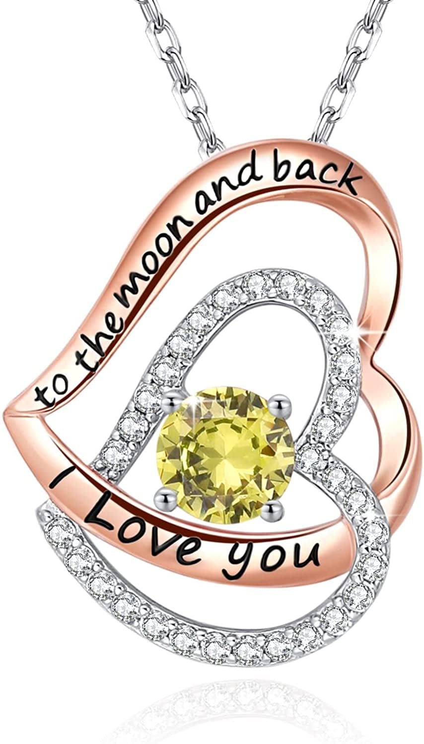 Yosikcaes 925 Sterling Silver Heart Necklaces for Women with Birthstone and 18K Rose Gold Plated, Birthday Anniversary Christmas Jewelry Gift for Women Wife Mom Girlfriend. Olive-Aug-08