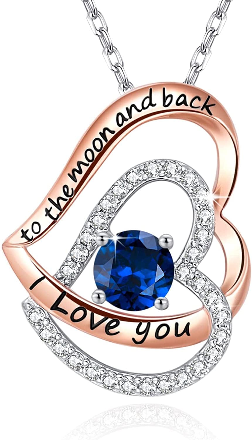 Yosikcaes 925 Sterling Silver Heart Necklaces for Women with Birthstone and 18K Rose Gold Plated, Birthday Anniversary Christmas Jewelry Gift for Women Wife Mom Girlfriend. Sapphire-Sep-09