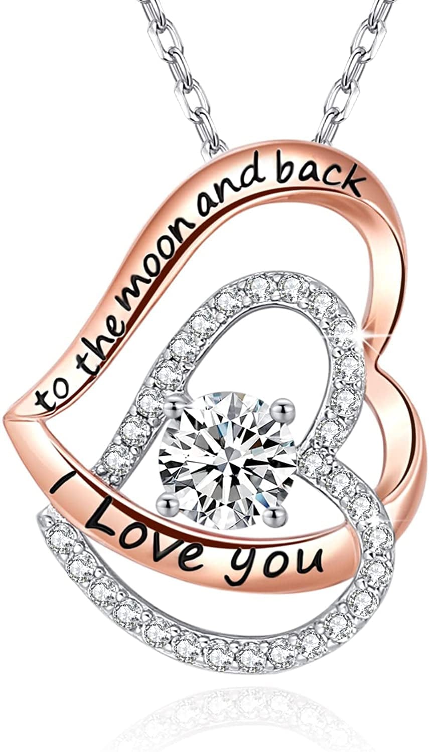 Yosikcaes 925 Sterling Silver Heart Necklaces for Women with Birthstone and 18K Rose Gold Plated, Birthday Anniversary Christmas Jewelry Gift for Women Wife Mom Girlfriend. White-Apr-04