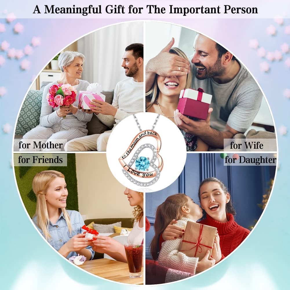 Yosikcaes 925 Sterling Silver Heart Necklaces for Women with Birthstone and 18K Rose Gold Plated, Birthday Anniversary Christmas Jewelry Gift for Women Wife Mom Girlfriend.