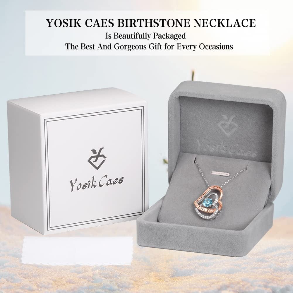 Yosikcaes 925 Sterling Silver Heart Necklaces for Women with Birthstone and 18K Rose Gold Plated, Birthday Anniversary Christmas Jewelry Gift for Women Wife Mom Girlfriend.