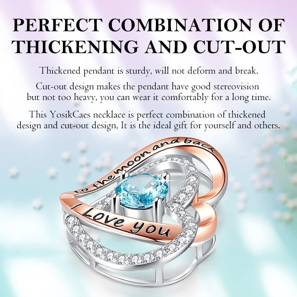 Yosikcaes 925 Sterling Silver Heart Necklaces for Women with Birthstone and 18K Rose Gold Plated, Birthday Anniversary Christmas Jewelry Gift for Women Wife Mom Girlfriend.