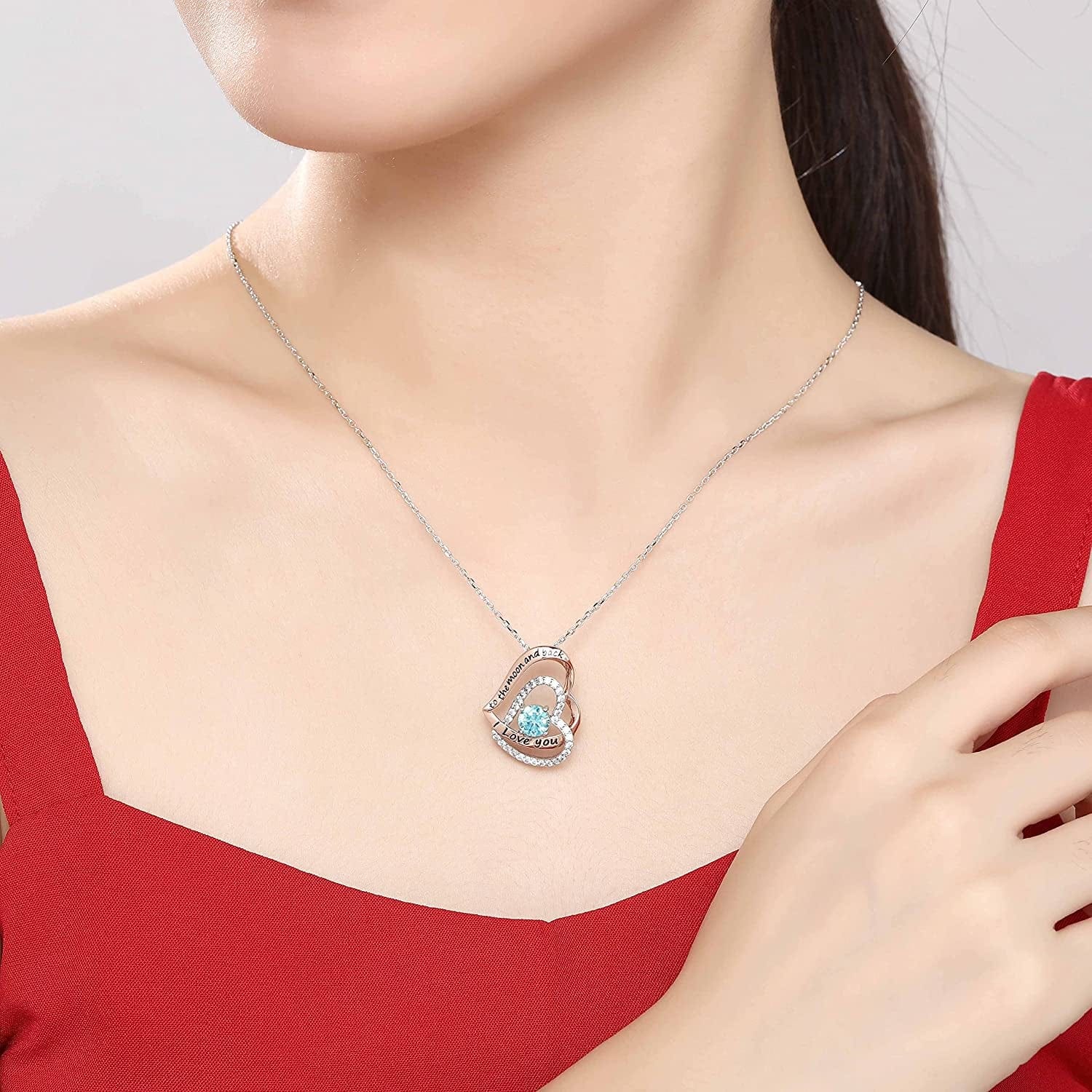 Yosikcaes 925 Sterling Silver Heart Necklaces for Women with Birthstone and 18K Rose Gold Plated, Birthday Anniversary Christmas Jewelry Gift for Women Wife Mom Girlfriend.