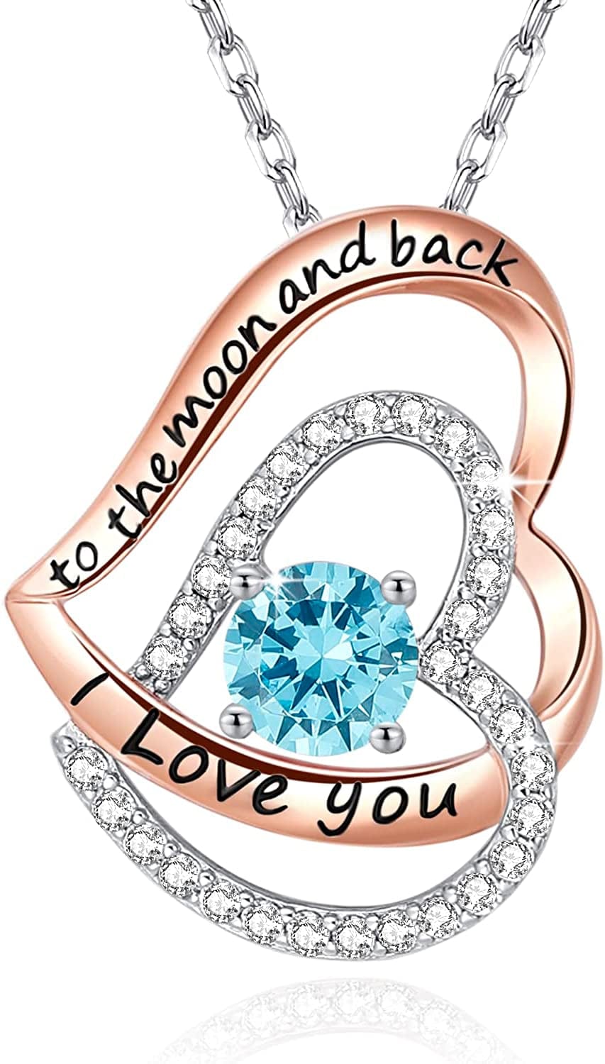 Yosikcaes 925 Sterling Silver Heart Necklaces for Women with Birthstone and 18K Rose Gold Plated, Birthday Anniversary Christmas Jewelry Gift for Women Wife Mom Girlfriend. azure-Dec-12