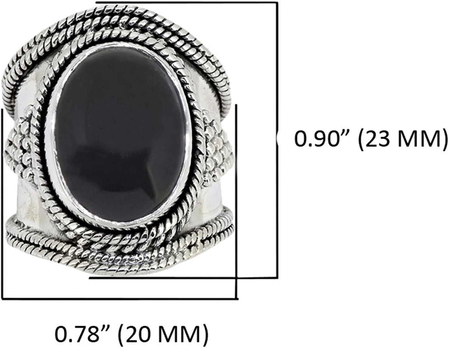 Yotreasure 12X16Mm Black Onyx .925 Sterling Silver Wide Band Boho Ring
