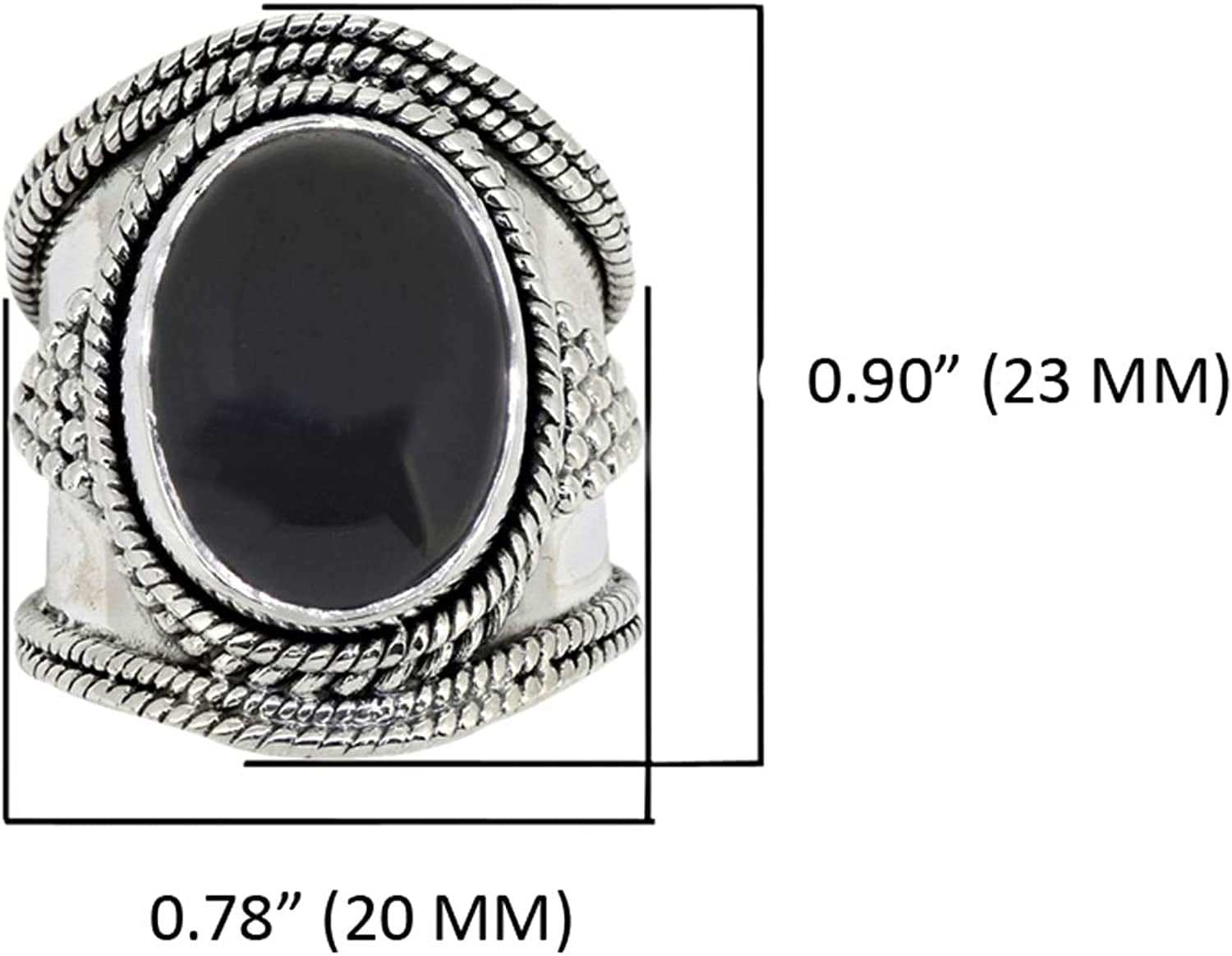 Yotreasure 12X16Mm Black Onyx .925 Sterling Silver Wide Band Boho Ring