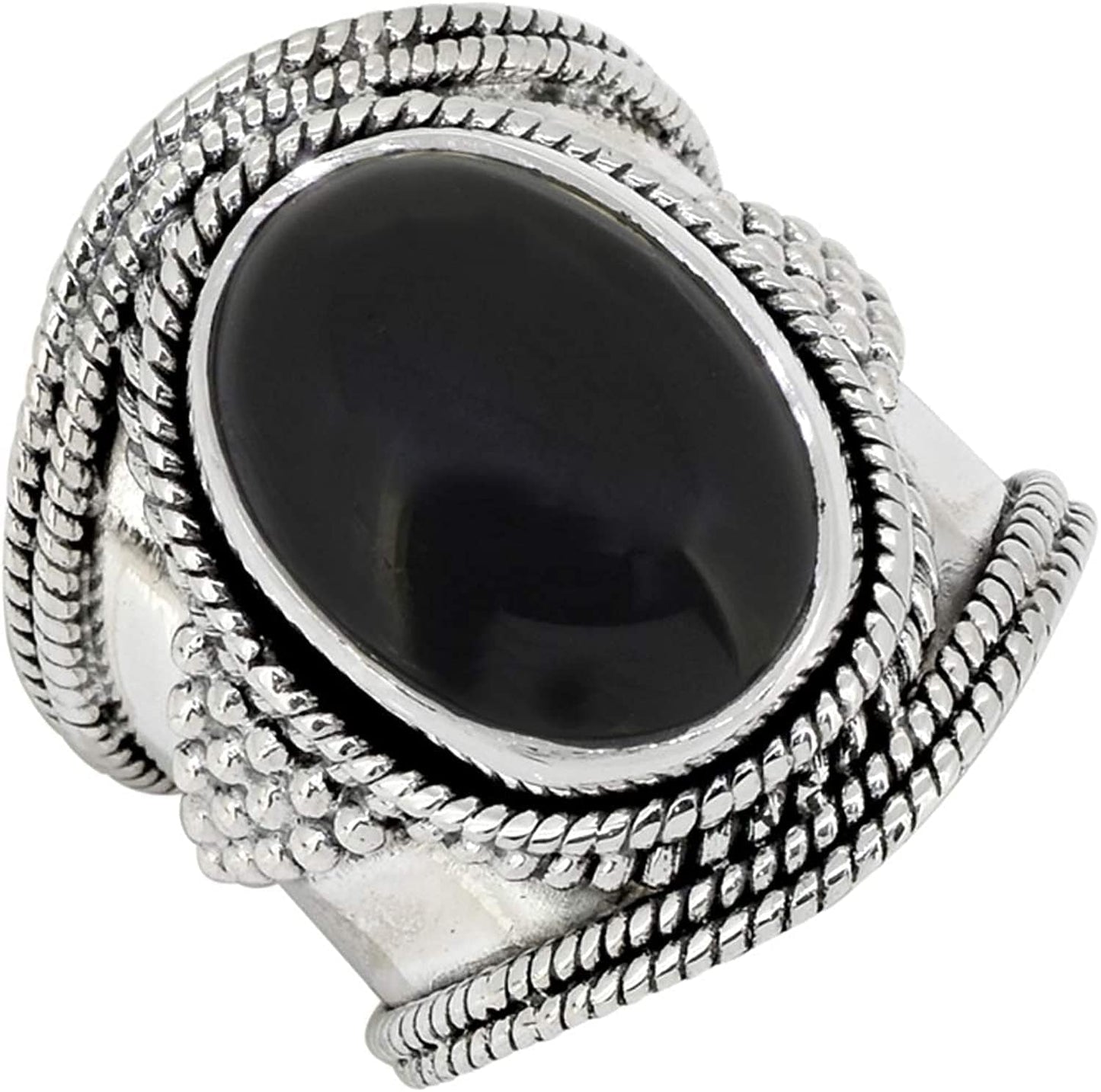 Yotreasure 12X16Mm Black Onyx .925 Sterling Silver Wide Band Boho Ring 6