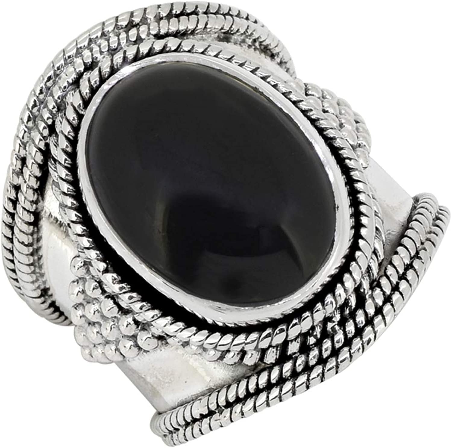 Yotreasure 12X16Mm Black Onyx .925 Sterling Silver Wide Band Boho Ring 6