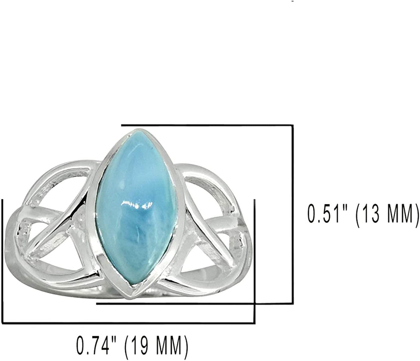 Yotreasure 6X12 MM Natural Larimar Solid 925 Sterling Silver Celtic Knot Ring