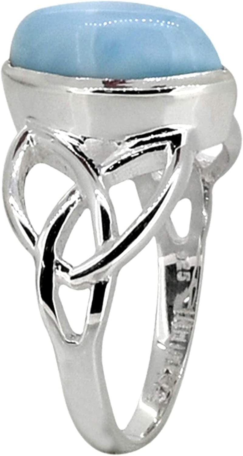 Yotreasure 6X12 MM Natural Larimar Solid 925 Sterling Silver Celtic Knot Ring