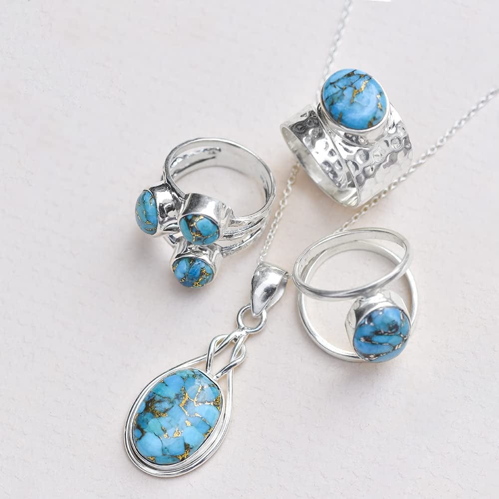 Yotreasure Blue Copper Turquoise Solid 925 Sterling Silver Designer Ring