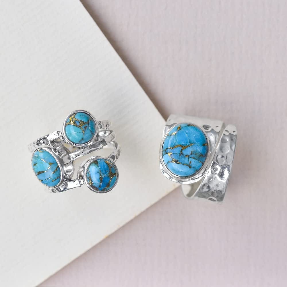 Yotreasure Blue Copper Turquoise Solid 925 Sterling Silver Designer Ring
