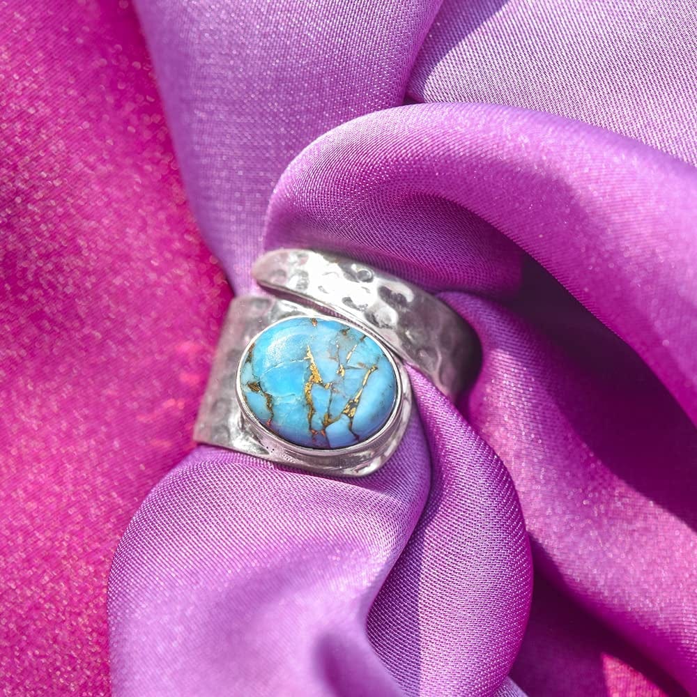 Yotreasure Blue Copper Turquoise Solid 925 Sterling Silver Designer Ring
