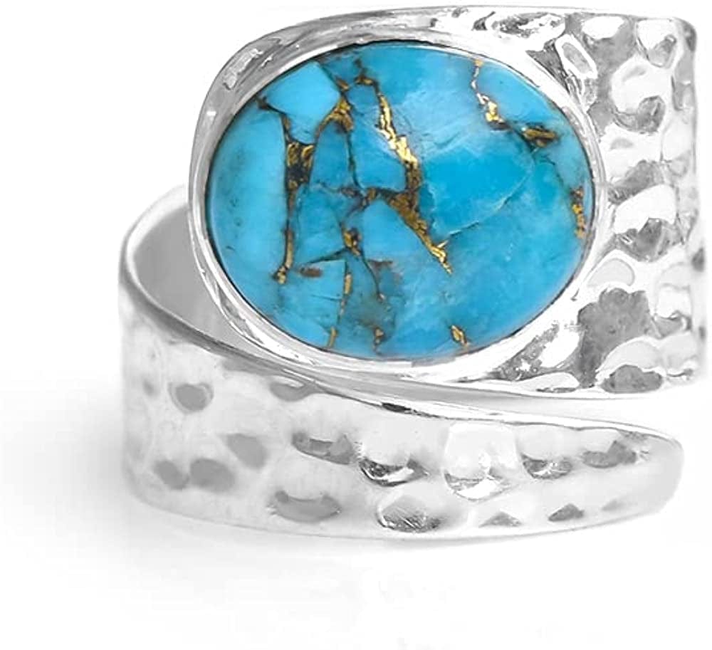 Yotreasure Blue Copper Turquoise Solid 925 Sterling Silver Designer Ring 10