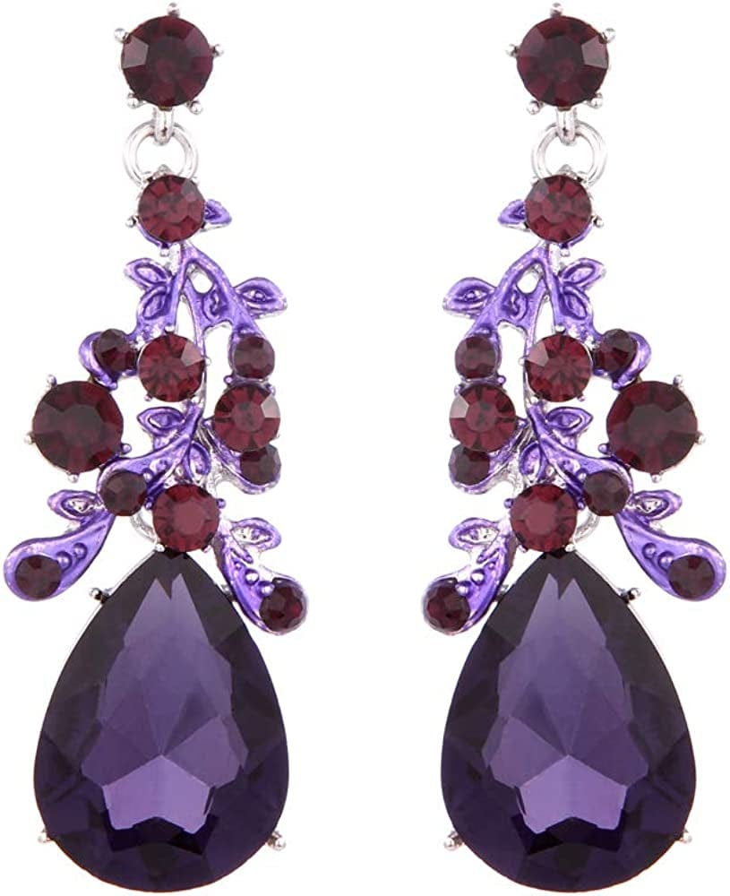 Youfir Austrian Crystal Leaf Statement Wedding Necklace and Earrings Jewelry Sets for Women Formal Dress