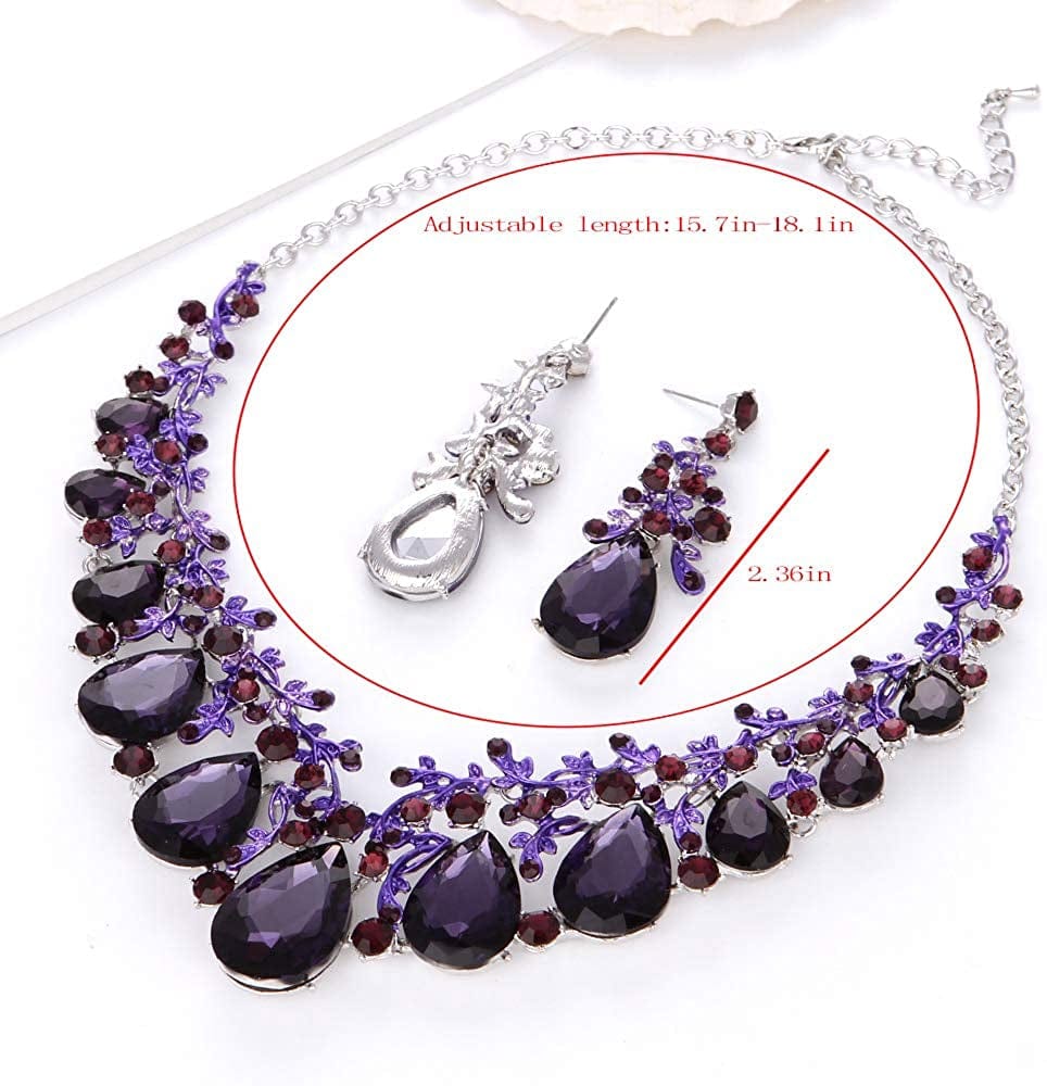 Youfir Austrian Crystal Leaf Statement Wedding Necklace and Earrings Jewelry Sets for Women Formal Dress