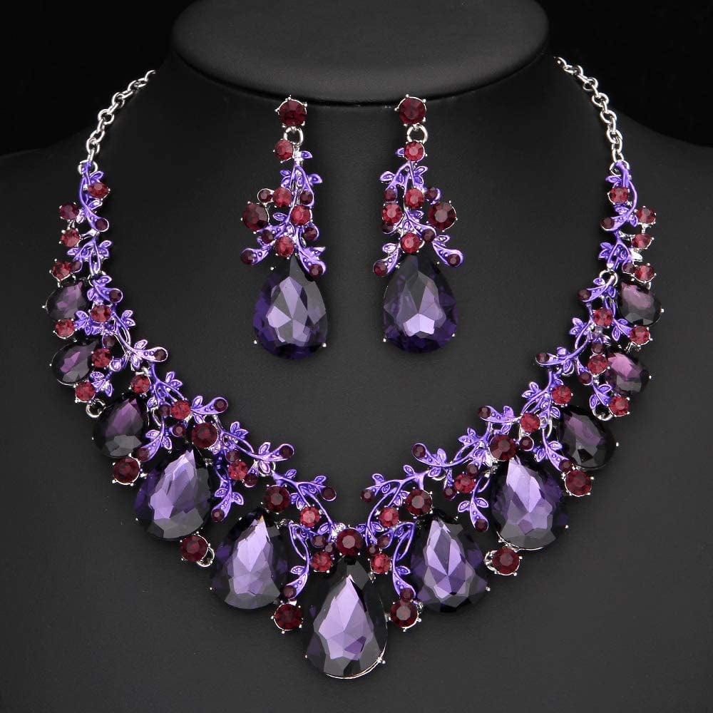 Youfir Austrian Crystal Leaf Statement Wedding Necklace and Earrings Jewelry Sets for Women Formal Dress