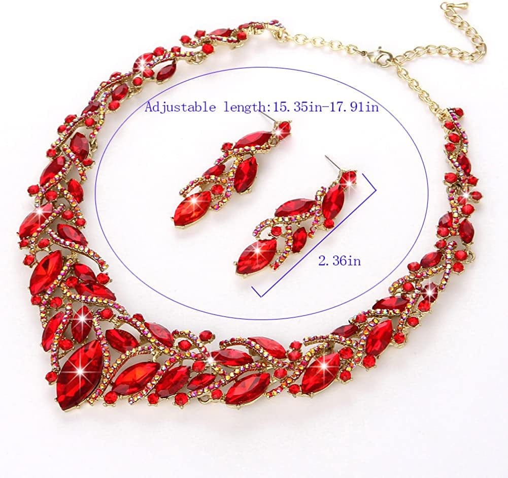 Youfir Women'S Elegant Austrian Crystal Necklace and Earrings Jewelry Set for Wedding Dress