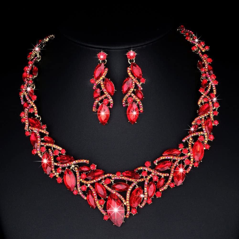 Youfir Women'S Elegant Austrian Crystal Necklace and Earrings Jewelry Set for Wedding Dress