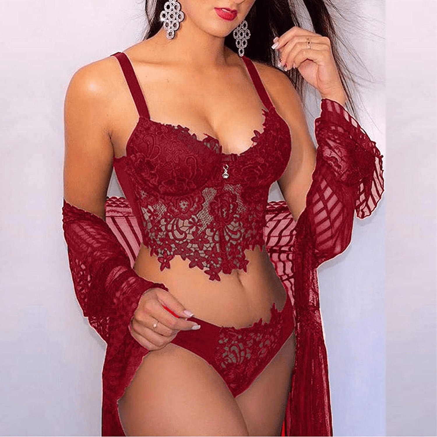 Youmymine Pleated Lingerie for Women Nightgowns Naughty Sleepwear Embroidery Lace Trim Babydoll Chemise Set Apparel & Accessories > Clothing > Underwear & Socks > Lingerie Youmymine&01