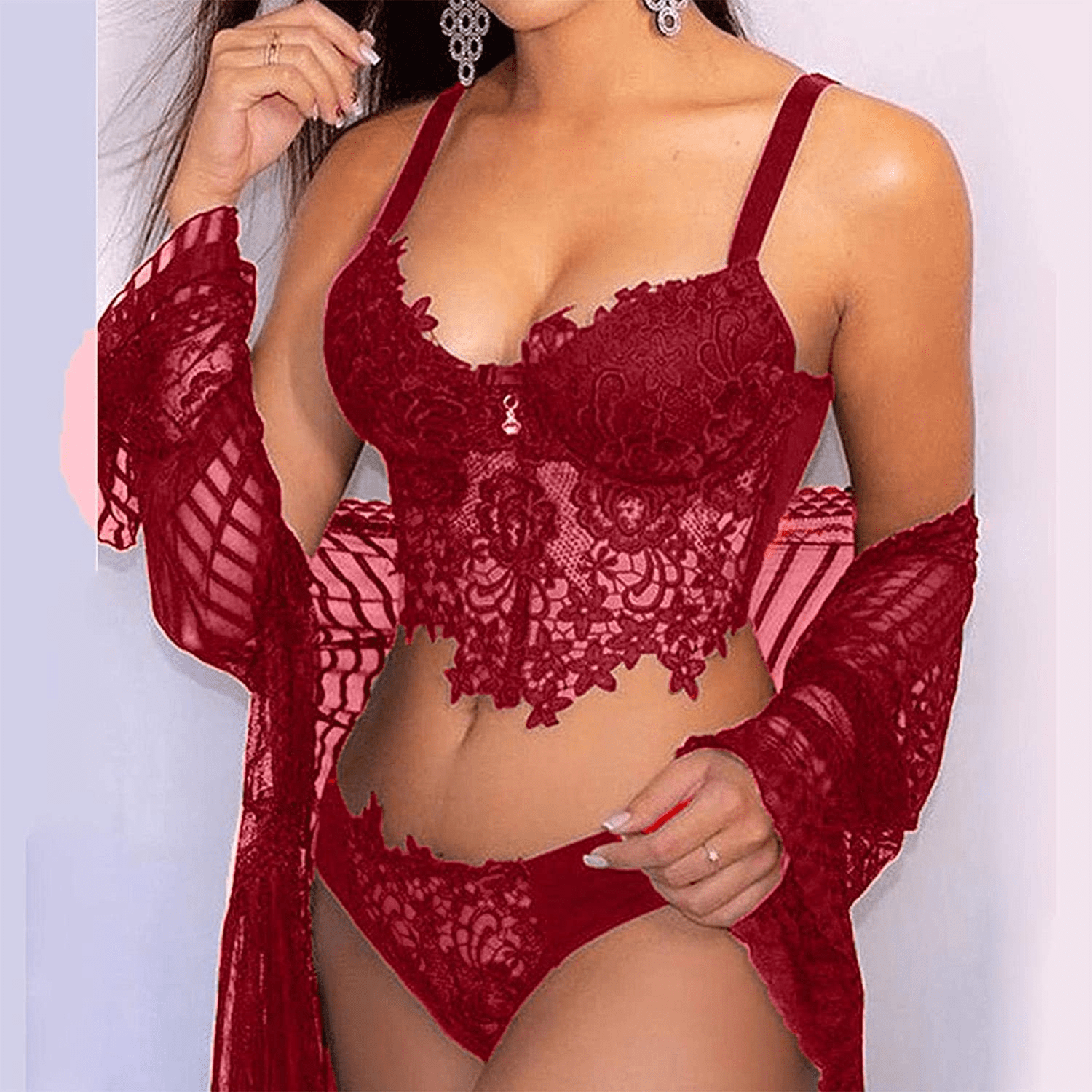 Youmymine Pleated Lingerie for Women Nightgowns Naughty Sleepwear Embroidery Lace Trim Babydoll Chemise Set Apparel & Accessories > Clothing > Underwear & Socks > Lingerie Youmymine&01