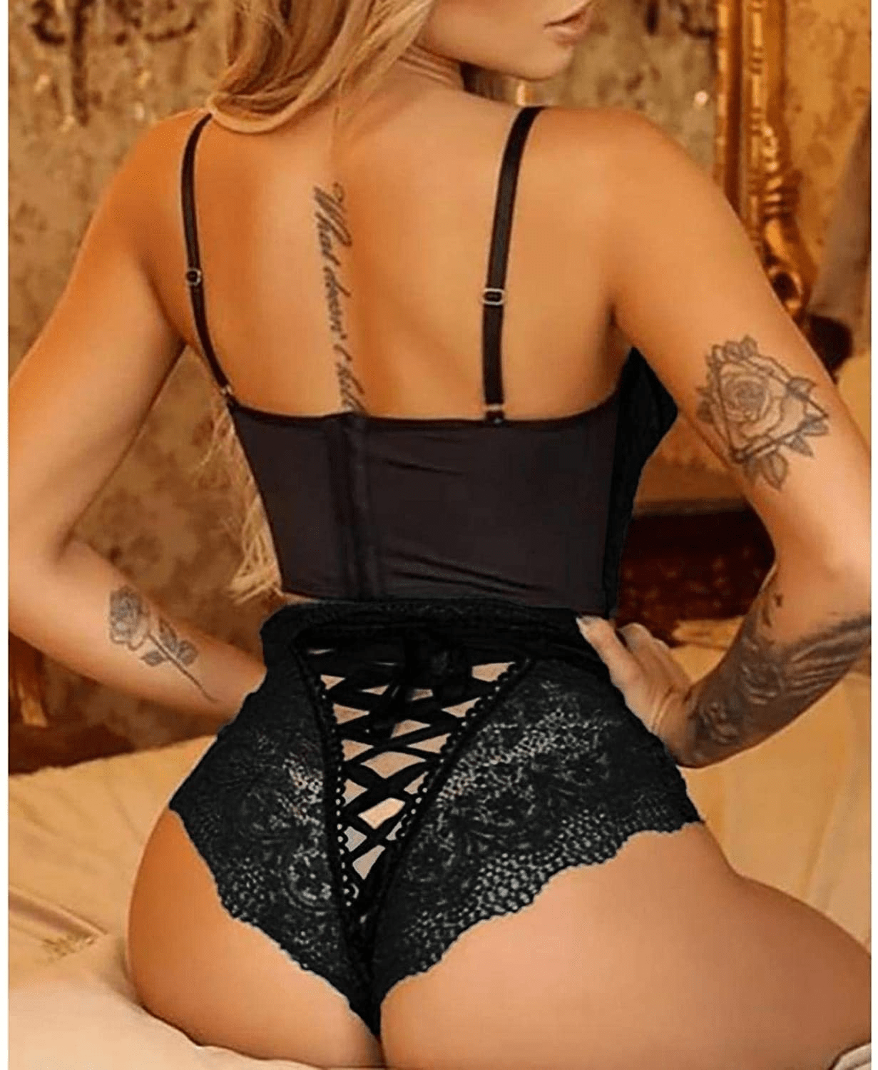 Youmymine Pleated Lingerie for Women Nightgowns Naughty Sleepwear Embroidery Lace Trim Babydoll Chemise Set Apparel & Accessories > Clothing > Underwear & Socks > Lingerie Youmymine&01