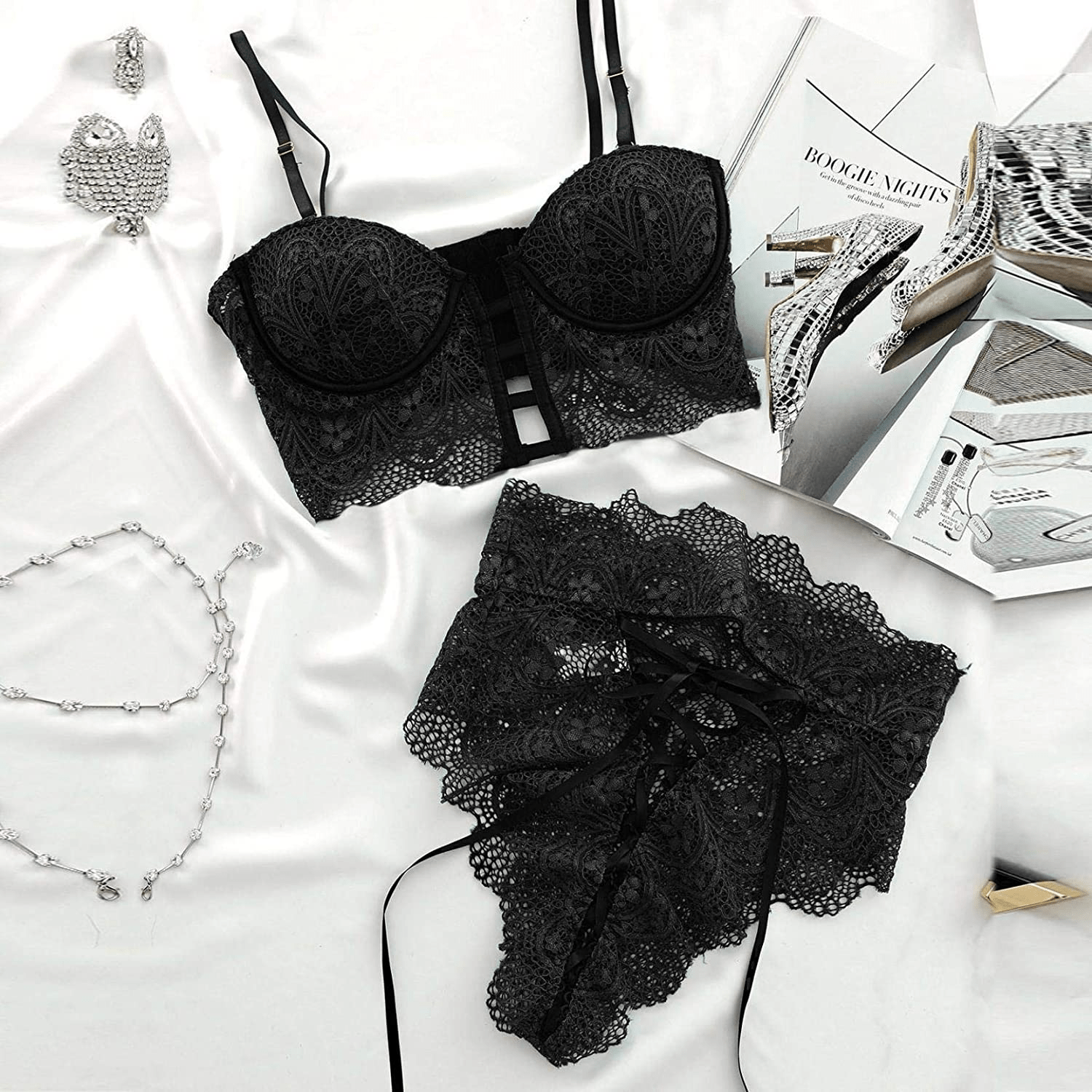 Youmymine Pleated Lingerie for Women Nightgowns Naughty Sleepwear Embroidery Lace Trim Babydoll Chemise Set Apparel & Accessories > Clothing > Underwear & Socks > Lingerie Youmymine&01