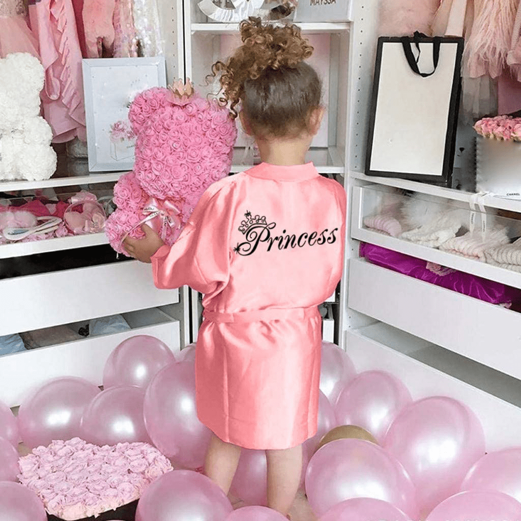 Youmymine Toddler Baby Kids' Satin Kimono Robe Bathrobe Nightgown Sleepwear for Spa Party Wedding Birthday Apparel & Accessories > Clothing > Sleepwear & Loungewear > Robes Kylie Max