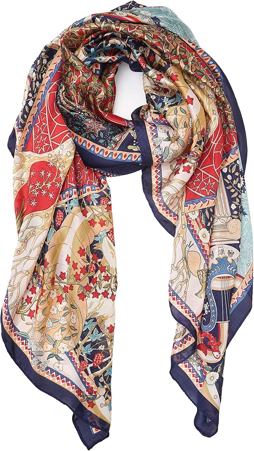 YOUR SMILE Ladies/Women'S Lightweight Floral Print/Solid Color Mixture Shawl Scarf for Spring Summer Season Apparel & Accessories > Clothing Accessories > Scarves & Shawls YOUR SMILE Red Bohemian