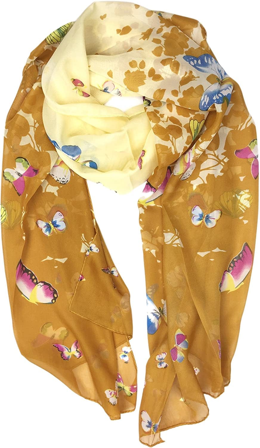 YOUR SMILE Ladies/Women'S Lightweight Floral Print/Solid Color Mixture Shawl Scarf for Spring Summer Season Apparel & Accessories > Clothing Accessories > Scarves & Shawls YOUR SMILE Beige/Khaki Butterfly