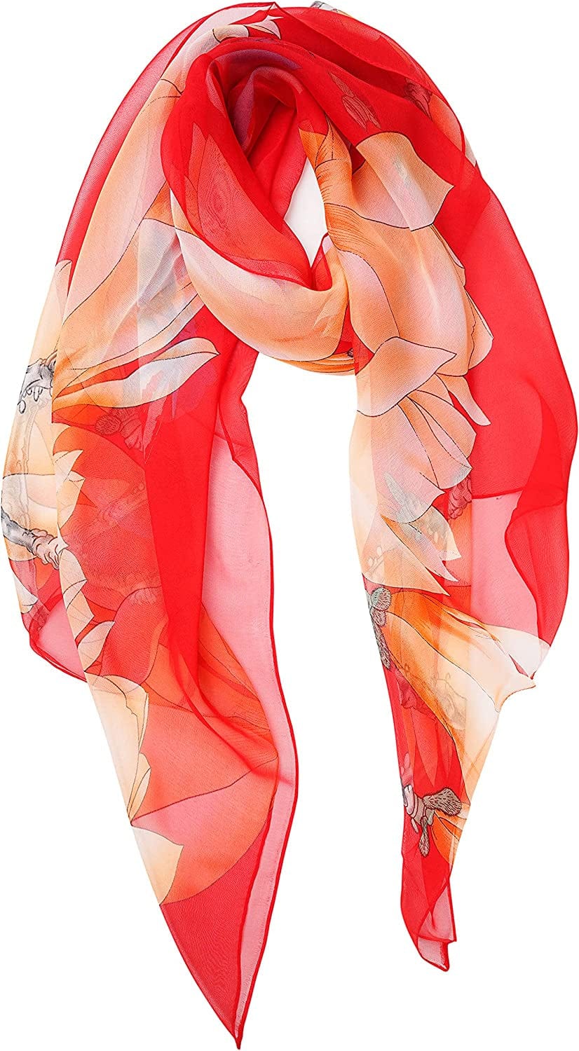 YOUR SMILE Ladies/Women'S Lightweight Floral Print/Solid Color Mixture Shawl Scarf for Spring Summer Season Apparel & Accessories > Clothing Accessories > Scarves & Shawls YOUR SMILE Red Magnolia