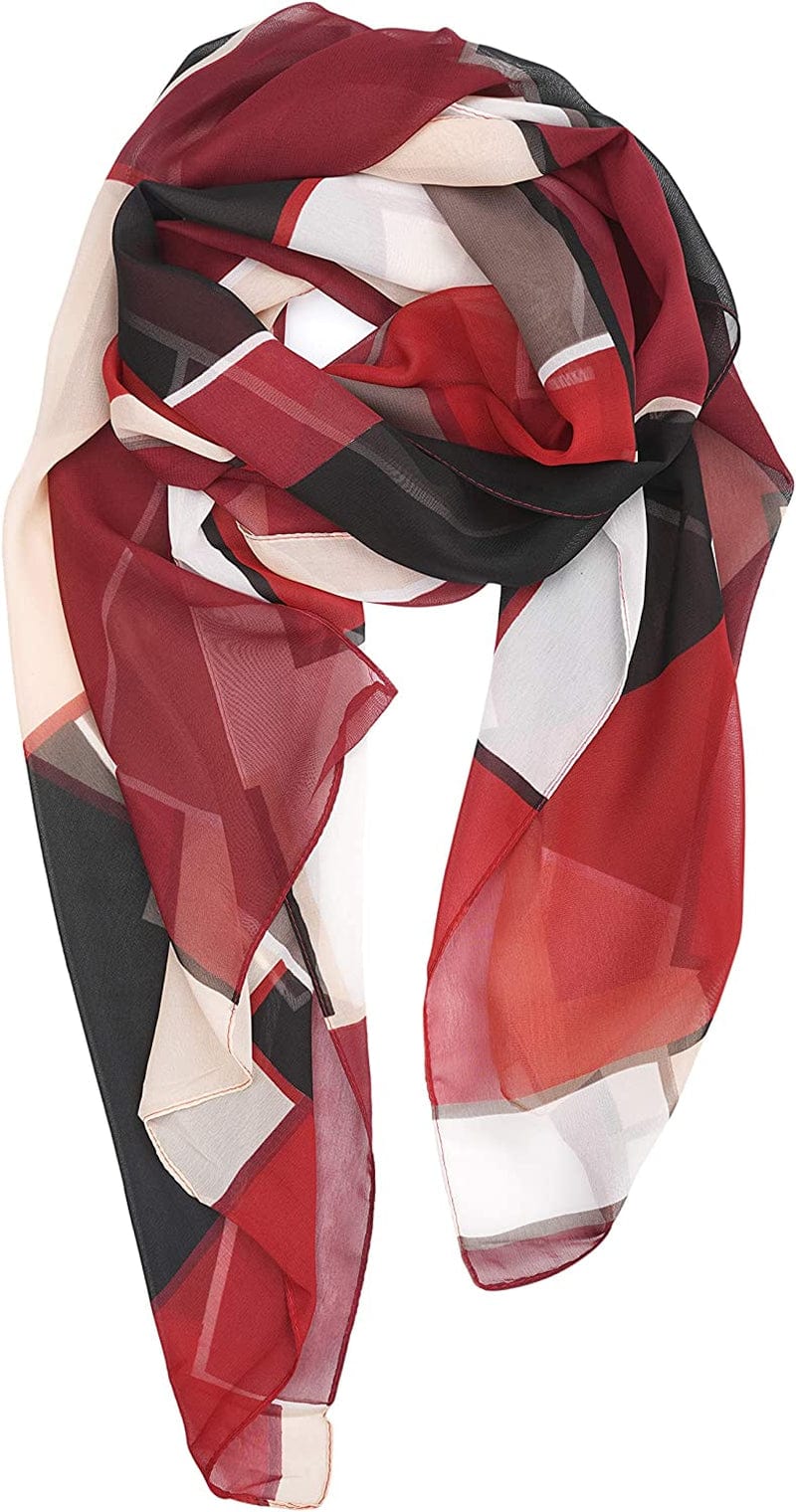 YOUR SMILE Ladies/Women'S Lightweight Floral Print/Solid Color Mixture Shawl Scarf for Spring Summer Season Apparel & Accessories > Clothing Accessories > Scarves & Shawls YOUR SMILE Check/Red Black