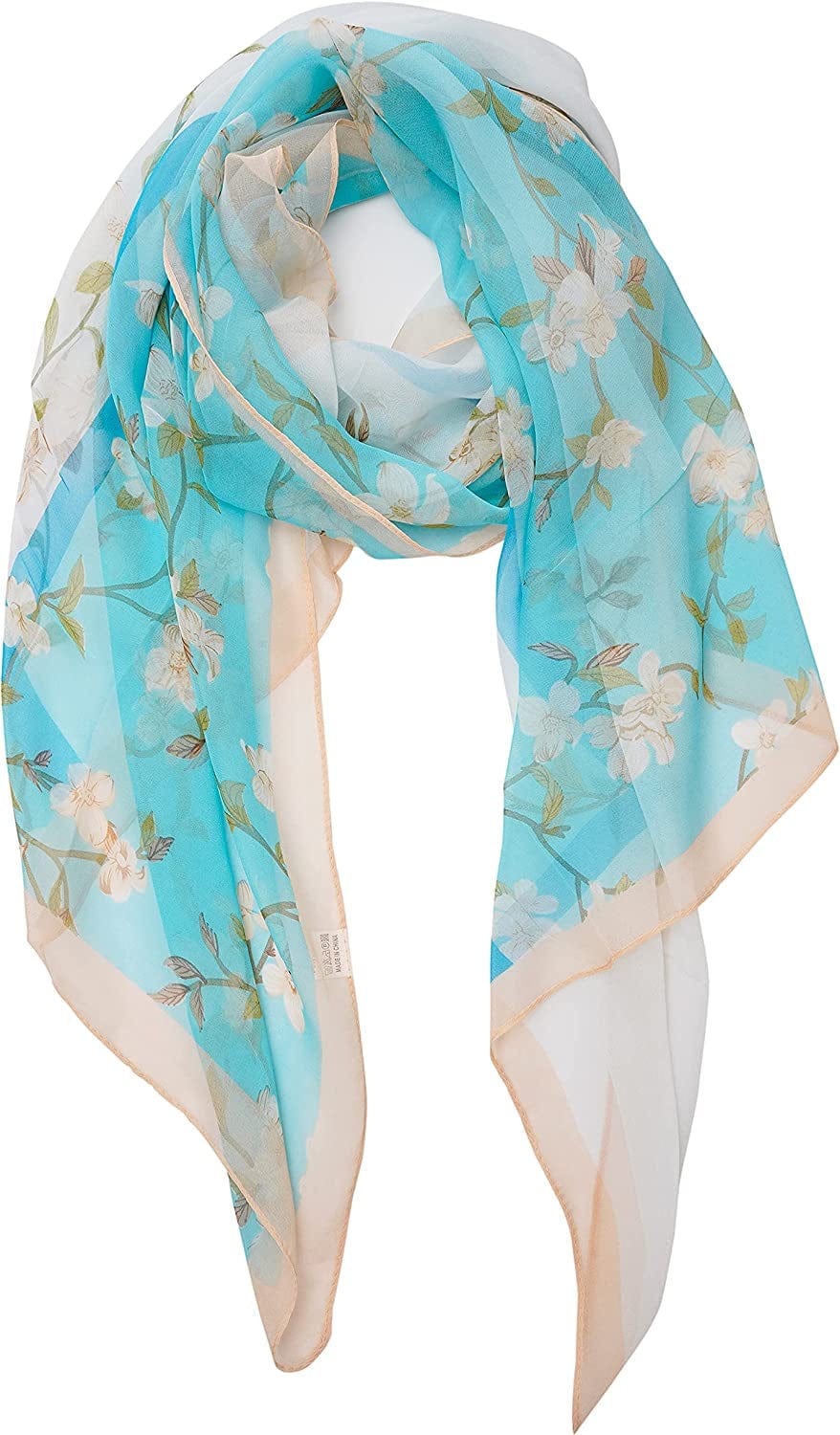 YOUR SMILE Ladies/Women'S Lightweight Floral Print/Solid Color Mixture Shawl Scarf for Spring Summer Season Apparel & Accessories > Clothing Accessories > Scarves & Shawls YOUR SMILE Light Blue Flower