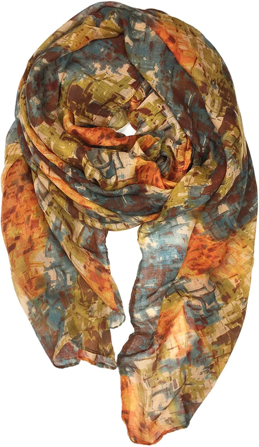 YOUR SMILE Ladies/Women'S Lightweight Floral Print/Solid Color Mixture Shawl Scarf for Spring Summer Season Apparel & Accessories > Clothing Accessories > Scarves & Shawls YOUR SMILE Orange/Yellow Abstract