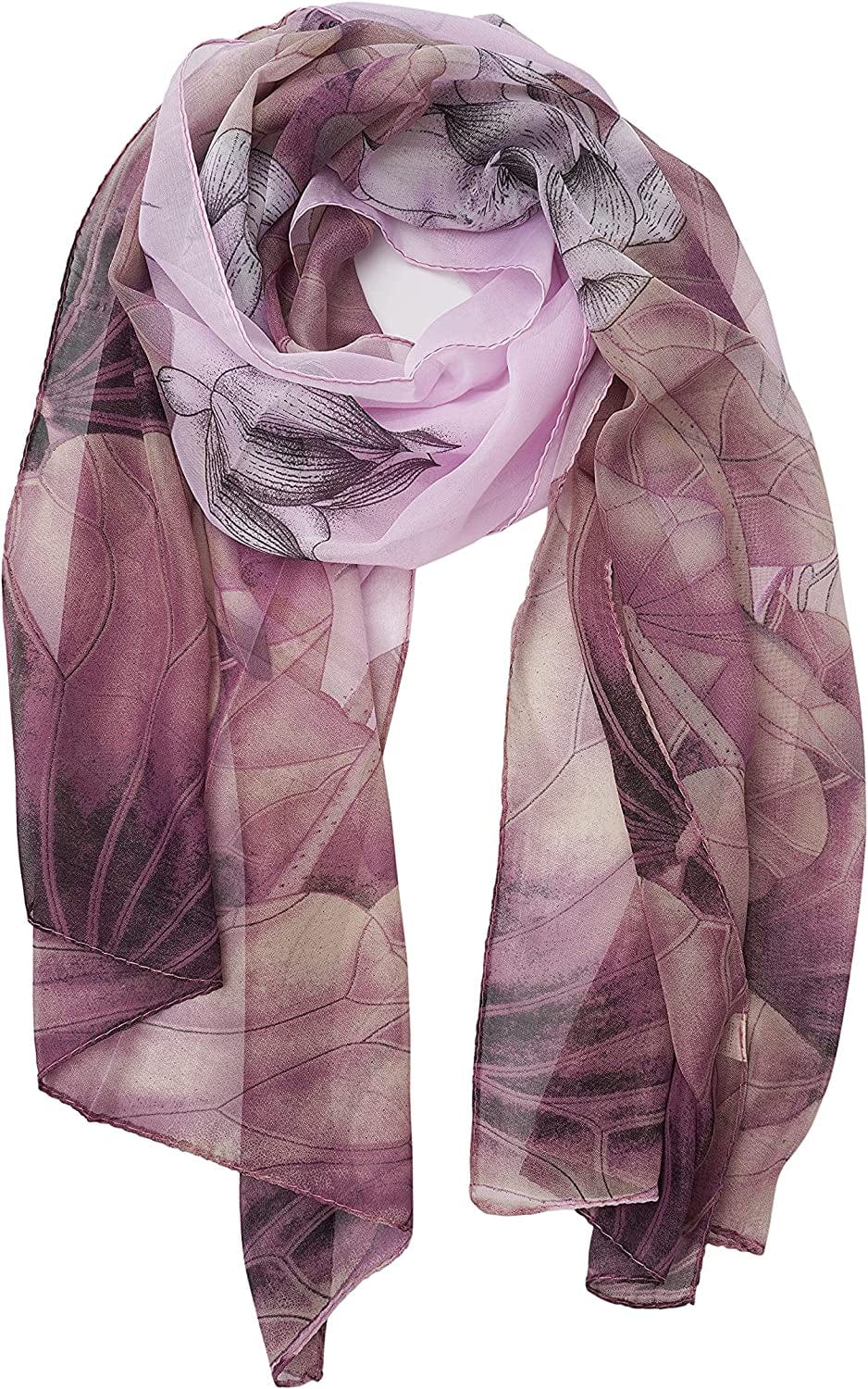 YOUR SMILE Ladies/Women'S Lightweight Floral Print/Solid Color Mixture Shawl Scarf for Spring Summer Season Apparel & Accessories > Clothing Accessories > Scarves & Shawls YOUR SMILE Purple Lotus