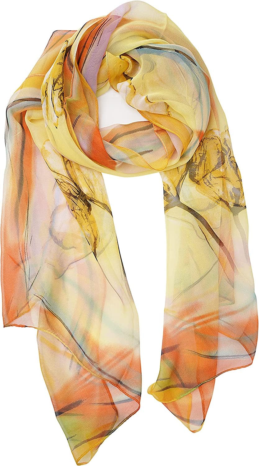 YOUR SMILE Ladies/Women'S Lightweight Floral Print/Solid Color Mixture Shawl Scarf for Spring Summer Season Apparel & Accessories > Clothing Accessories > Scarves & Shawls YOUR SMILE Orange Oil Painting