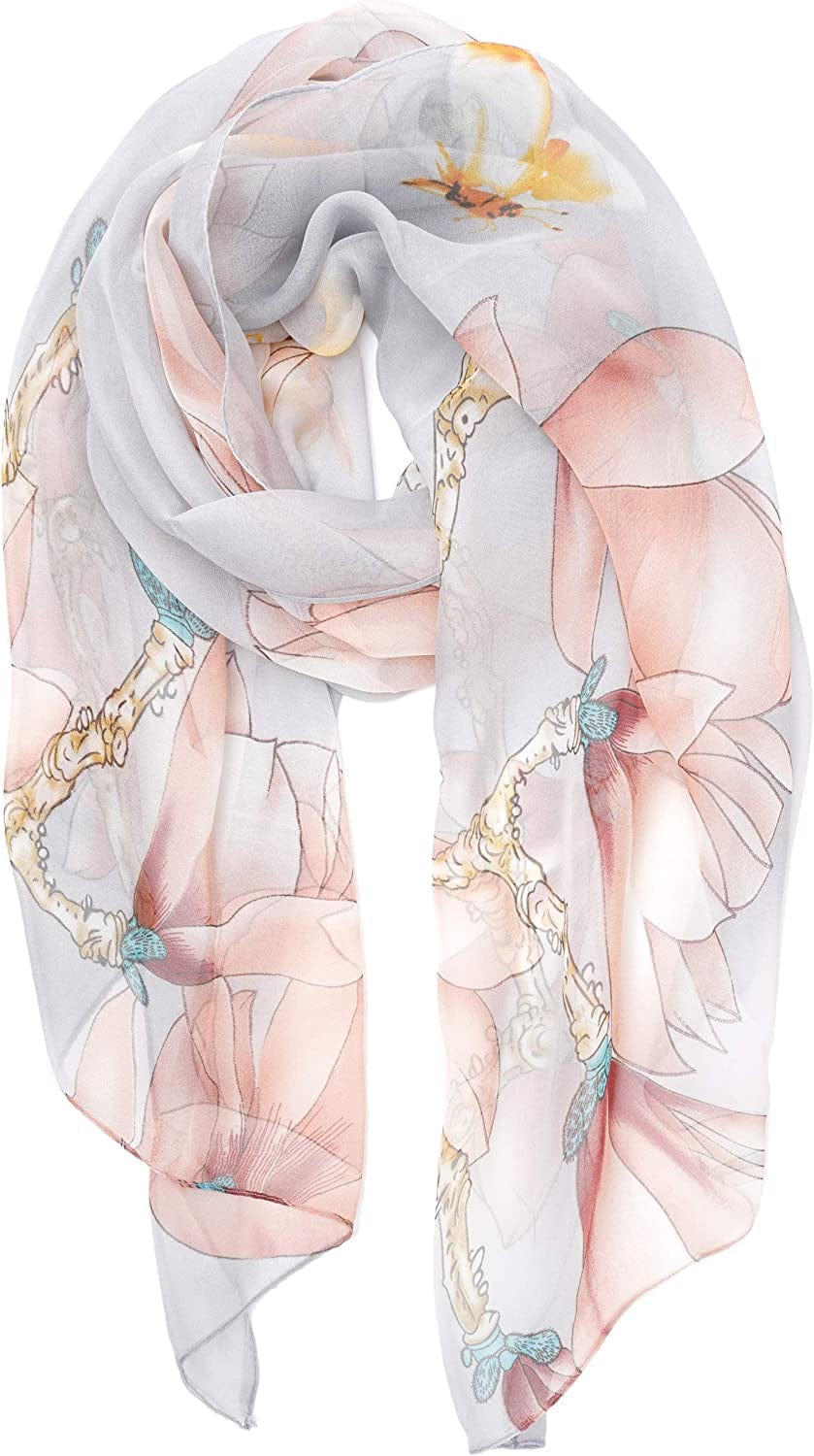 YOUR SMILE Ladies/Women'S Lightweight Floral Print/Solid Color Mixture Shawl Scarf for Spring Summer Season Apparel & Accessories > Clothing Accessories > Scarves & Shawls YOUR SMILE Pink/Grey Painting
