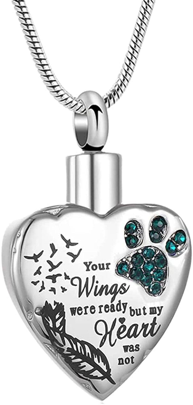 Your Wings Were Ready, but My Heart Was Not Stainless Steel Carved Locket Cremation Urn Necklace for Pet Dog Cats 1-Green