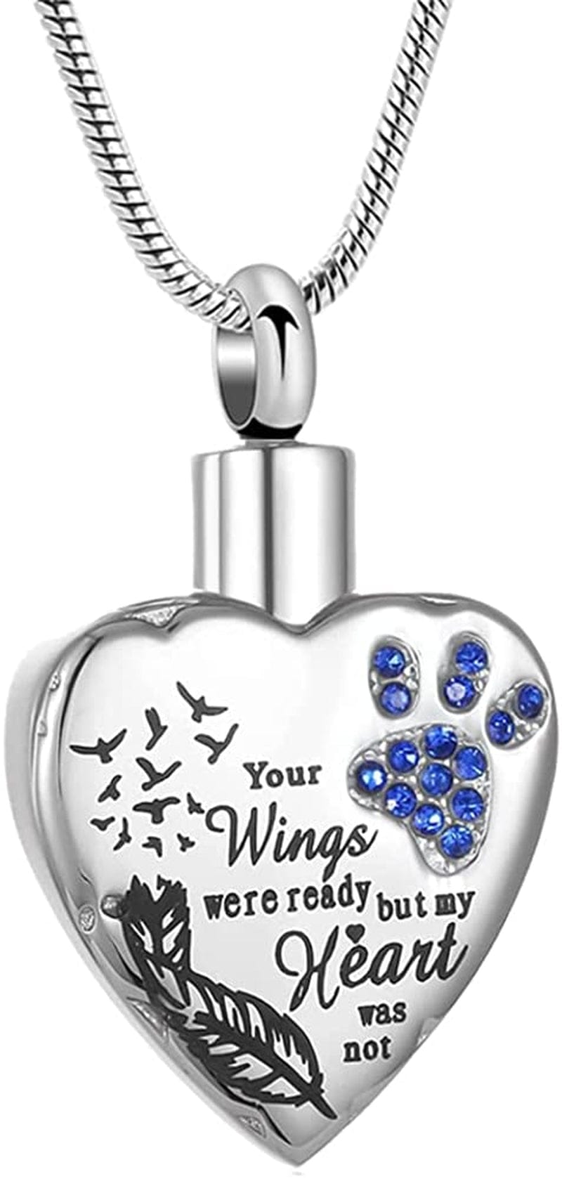 Your Wings Were Ready, but My Heart Was Not Stainless Steel Carved Locket Cremation Urn Necklace for Pet Dog Cats 1- blue