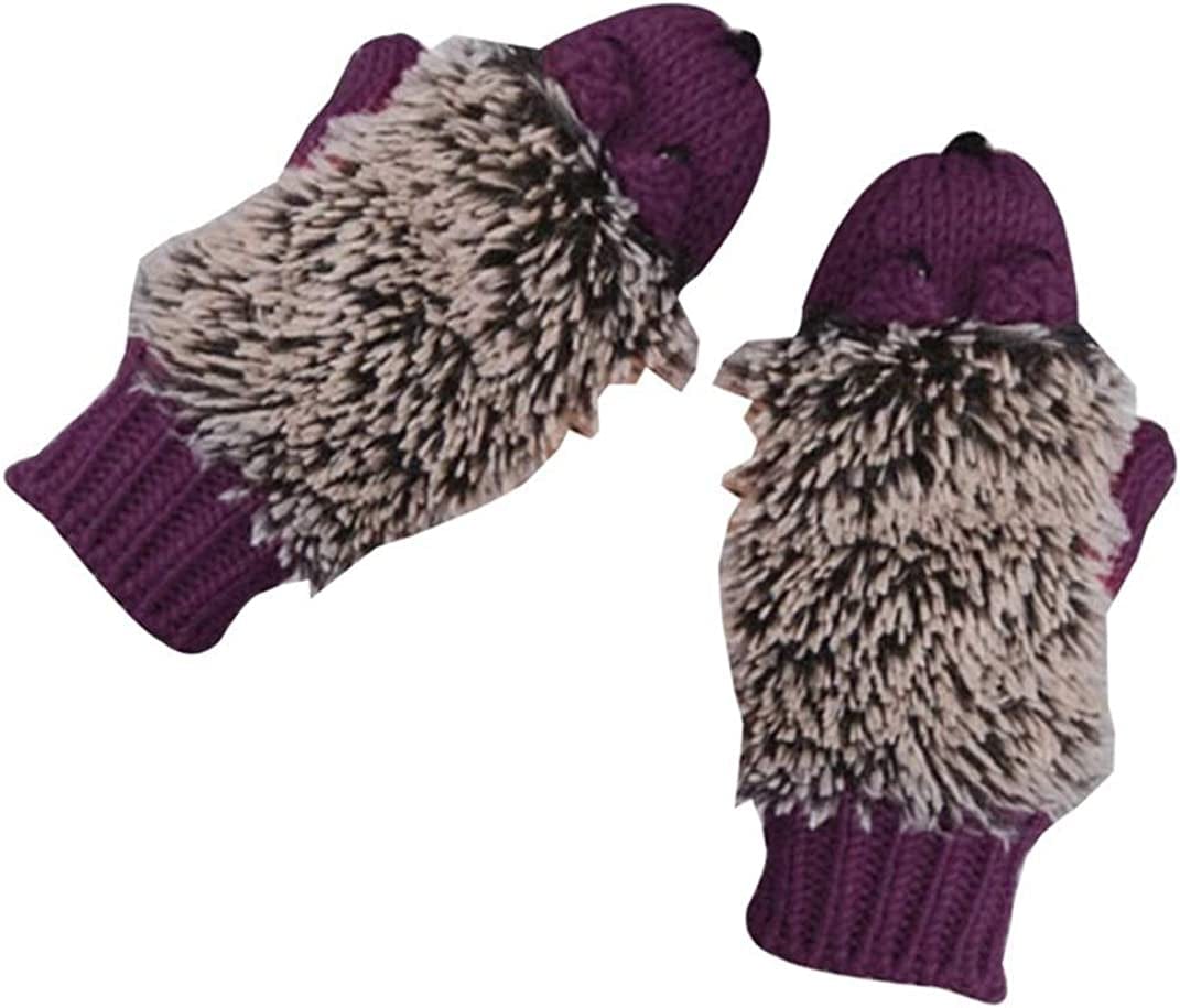 Youzi Women'S Cartoon Hedgehog Winter Cotton Gloves Girls' Thick Mittens Apparel & Accessories > Clothing Accessories > Gloves & Mittens YouZi Purple