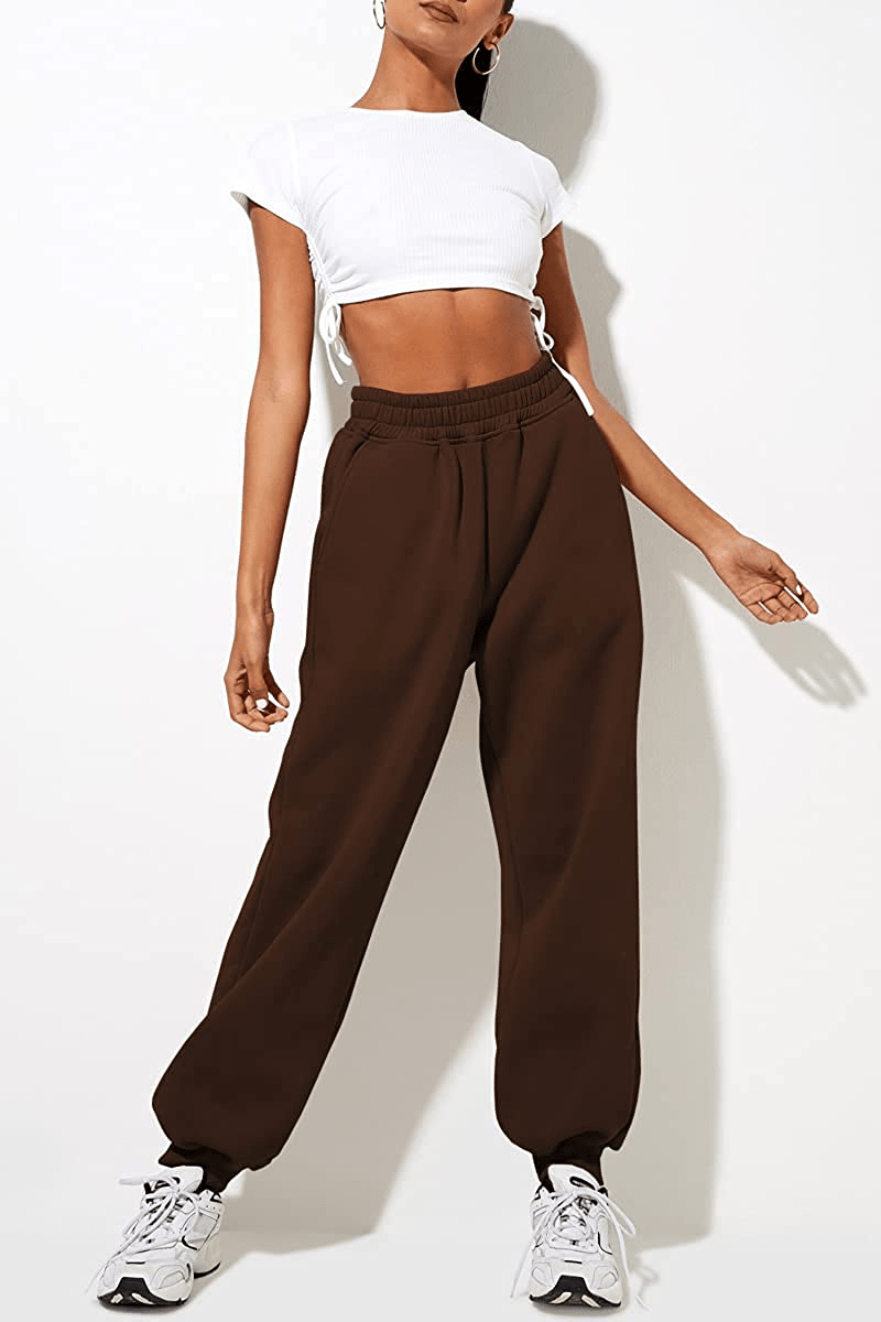 Yovela Womens High Waisted Baggy Sweatpants Comfy Cotton High Waist Jogger Pants Y2K Trendy Lounge Trousers with Pockets Apparel & Accessories > Clothing > Activewear Kylie Max