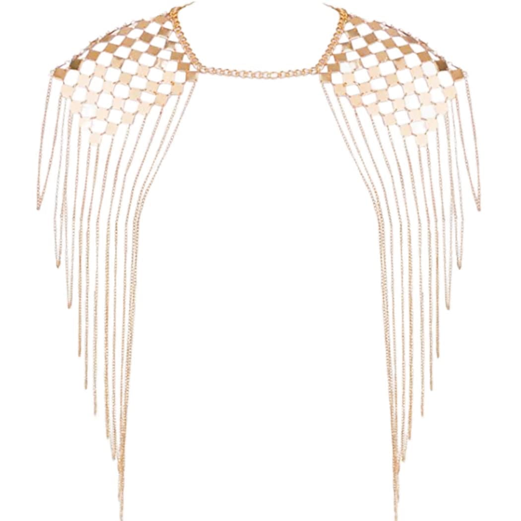 Yovic Boho Gold Body Chain Sexy Sequins Shoulder Chain Necklace Bikini Tassel Bra Chains Rave Nightclub Party Body Jewelry for Women and Girls (Gold-4) Apparel & Accessories > Jewelry > Body Jewelry Yovic Gold-4