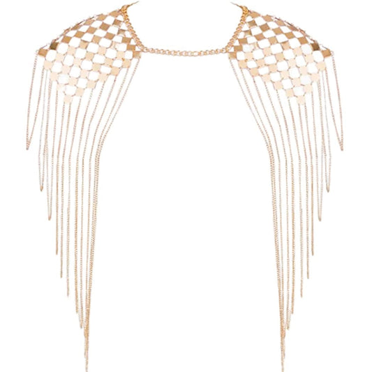 Yovic Boho Gold Body Chain Sexy Sequins Shoulder Chain Necklace Bikini Tassel Bra Chains Rave Nightclub Party Body Jewelry for Women and Girls (Gold-4) Apparel & Accessories > Jewelry > Body Jewelry Yovic Gold-4