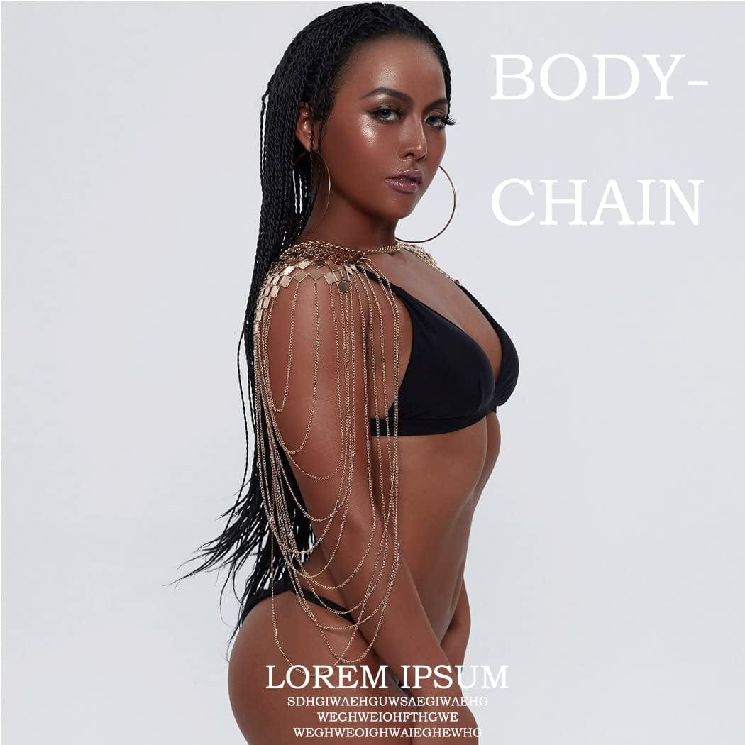 Yovic Boho Gold Body Chain Sexy Sequins Shoulder Chain Necklace Bikini Tassel Bra Chains Rave Nightclub Party Body Jewelry for Women and Girls (Gold-4) Apparel & Accessories > Jewelry > Body Jewelry Yovic