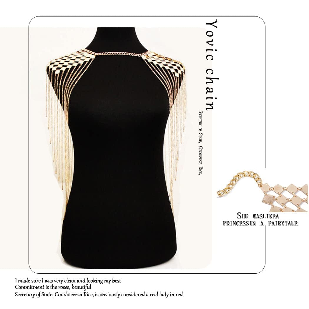 Yovic Boho Gold Body Chain Sexy Sequins Shoulder Chain Necklace Bikini Tassel Bra Chains Rave Nightclub Party Body Jewelry for Women and Girls (Gold-4) Apparel & Accessories > Jewelry > Body Jewelry Yovic