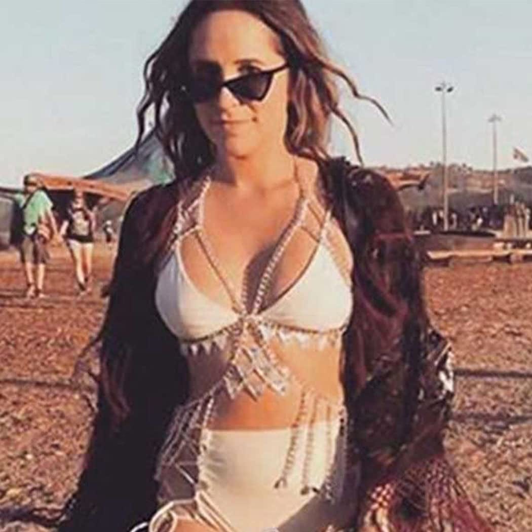 Yovic Boho Gold Body Chain Sexy Sequins Shoulder Chain Necklace Bikini Tassel Bra Chains Rave Nightclub Party Body Jewelry for Women and Girls (Gold-4) Apparel & Accessories > Jewelry > Body Jewelry Yovic Gold