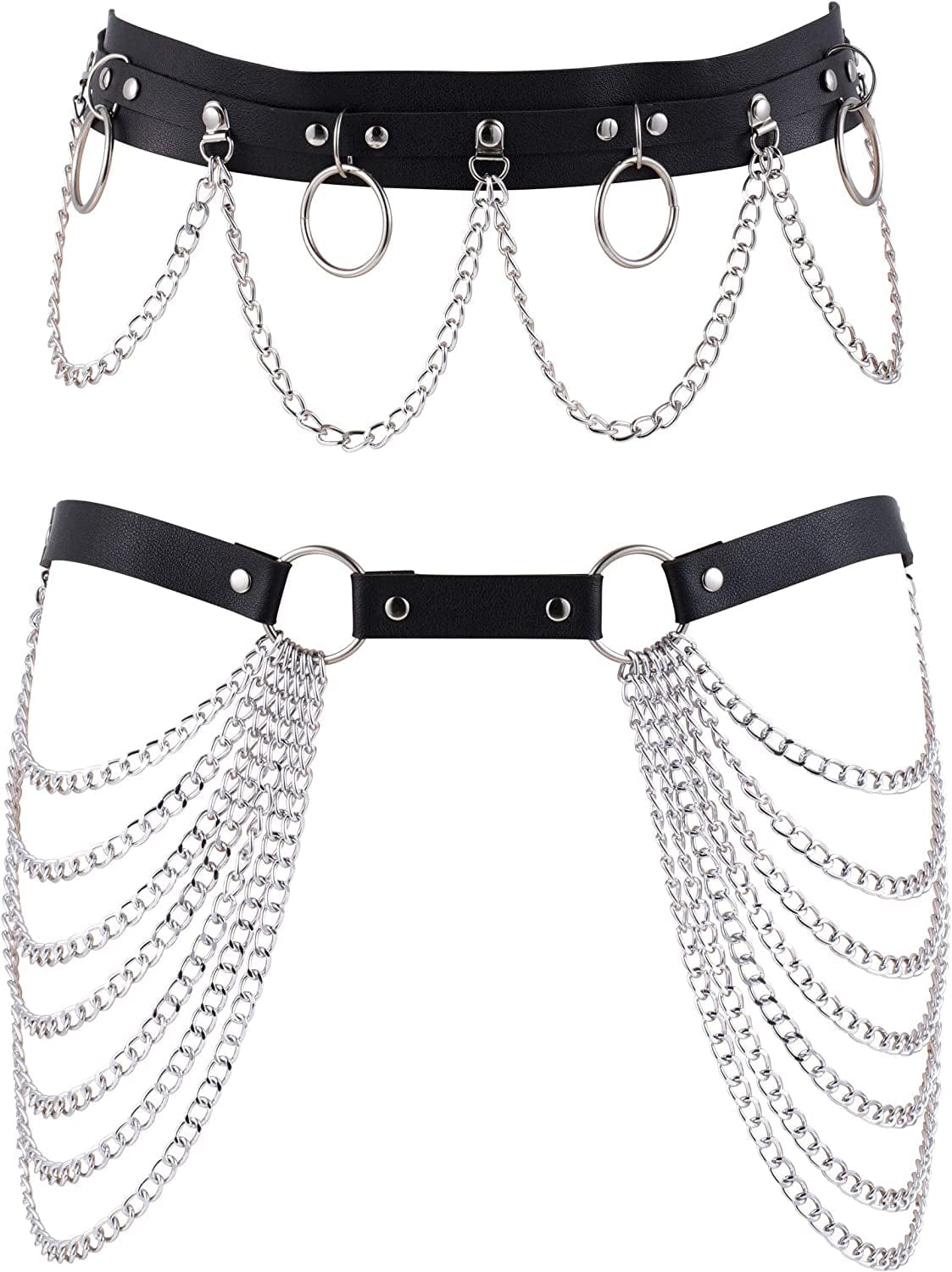 YOVORO 2PCS Punk Waist Belly Chain Belt for Women Leather Layered Body Chain Dance Pary Body Accessories Jewelry Apparel & Accessories > Jewelry > Body Jewelry YOVORO