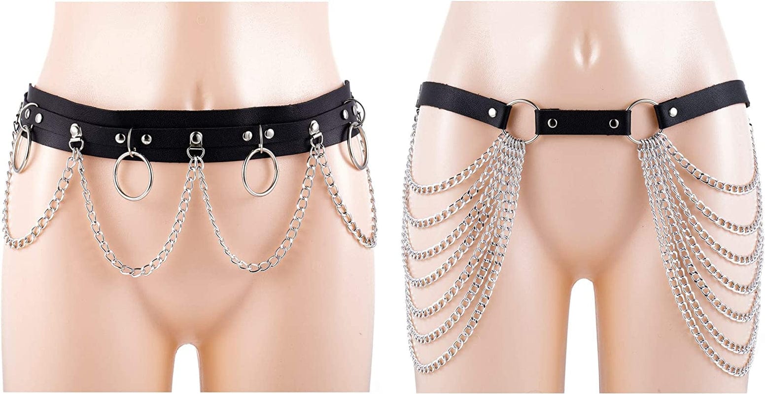 YOVORO 2PCS Punk Waist Belly Chain Belt for Women Leather Layered Body Chain Dance Pary Body Accessories Jewelry Apparel & Accessories > Jewelry > Body Jewelry YOVORO