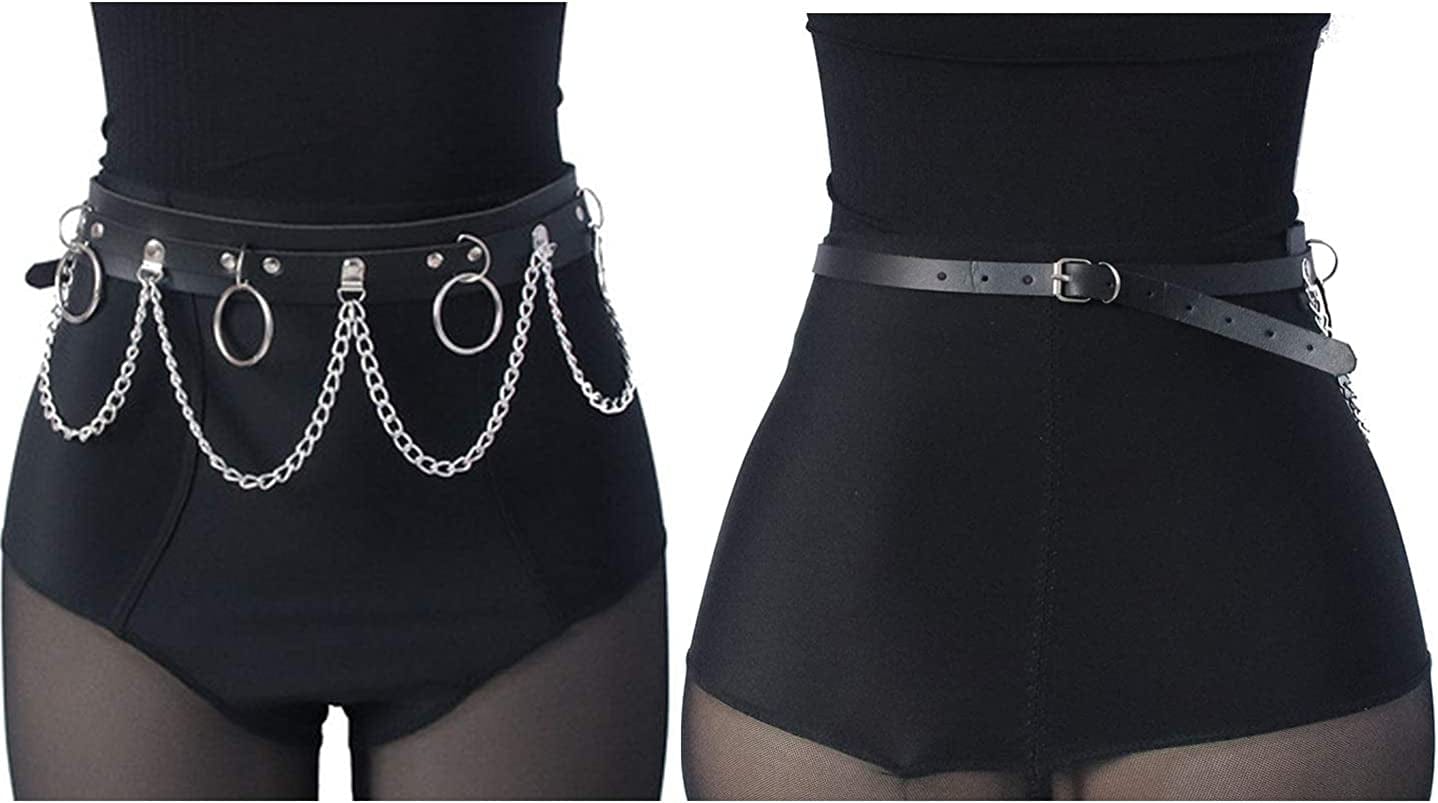 YOVORO 2PCS Punk Waist Belly Chain Belt for Women Leather Layered Body Chain Dance Pary Body Accessories Jewelry Apparel & Accessories > Jewelry > Body Jewelry YOVORO
